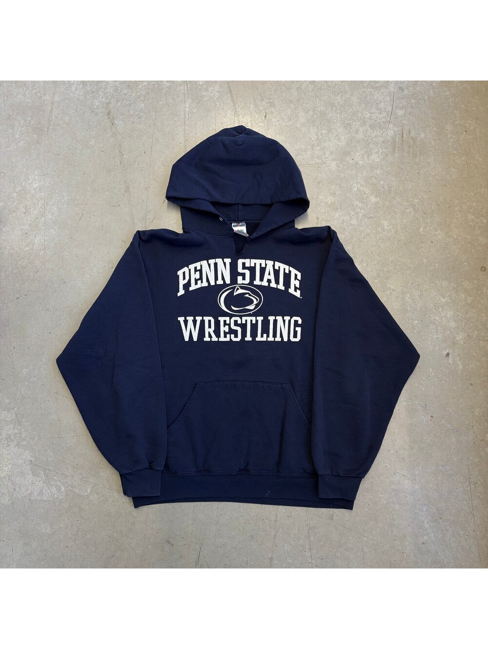 Vintage 90s Penn State Wrestling Spellout Graphic Hoodie Large Navy